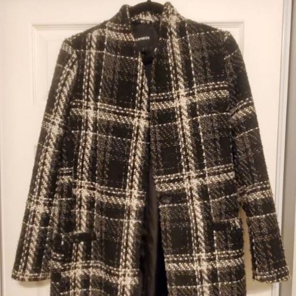 COPY - Express Black and White Plaid Peacoat - XS/TP - Picture 8 of 12